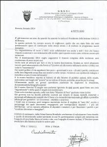Lettera inviata dal Col. Bindi si soci UNUCI della sezione di Brescia